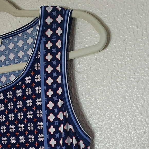 Max Studio Sleeveless Midi Dress Blue White Orange Geometric Medallion Size XS - Picture 4 of 10